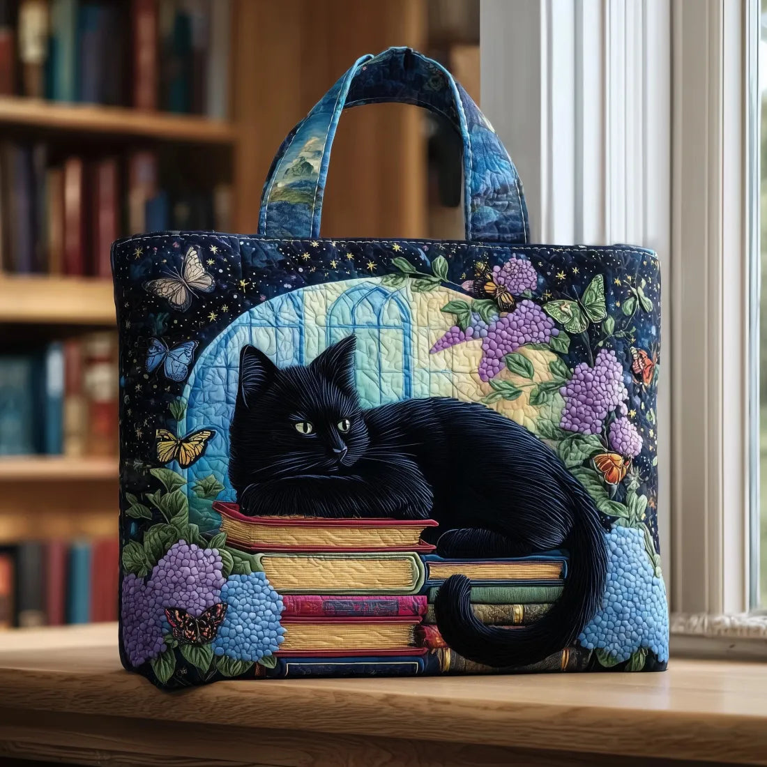 Mala Tote Acolchoada Gato Preto Biblioteca | Lisboa by Luisa