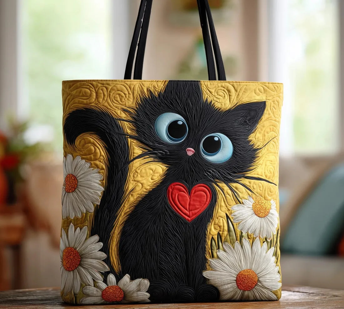 Mala Tote Acolchoada Gato Preto e Margaridas | Lisboa by Luisa