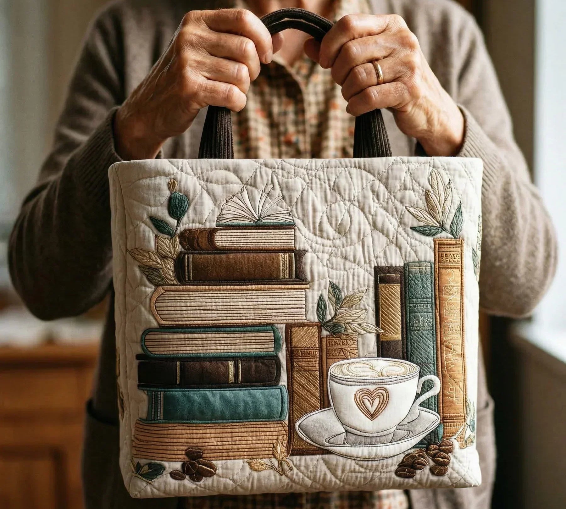 Mala Tote Acolchoada Café e Livros | Lisboa by Luisa