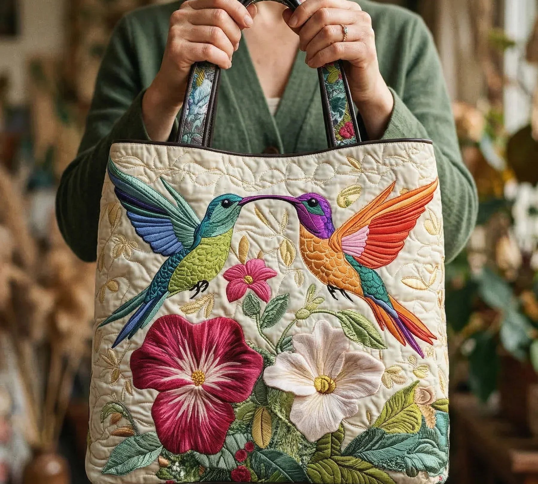 Mala Tote Acolchoada Colibri em Flor | Lisboa by Luisa