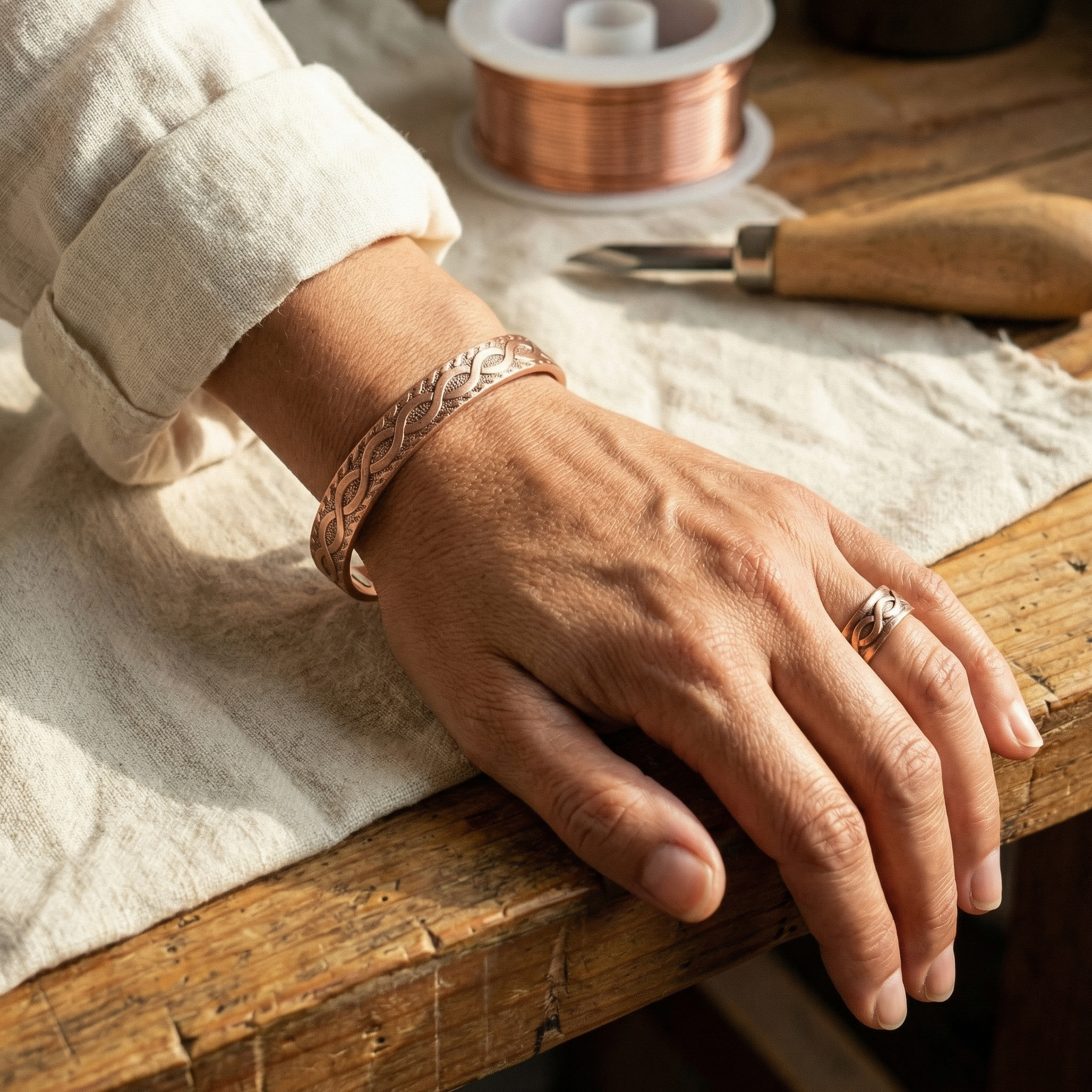 Conjunto Pulseira e Anel de Cobre com Nó | Lisboa by Luisa