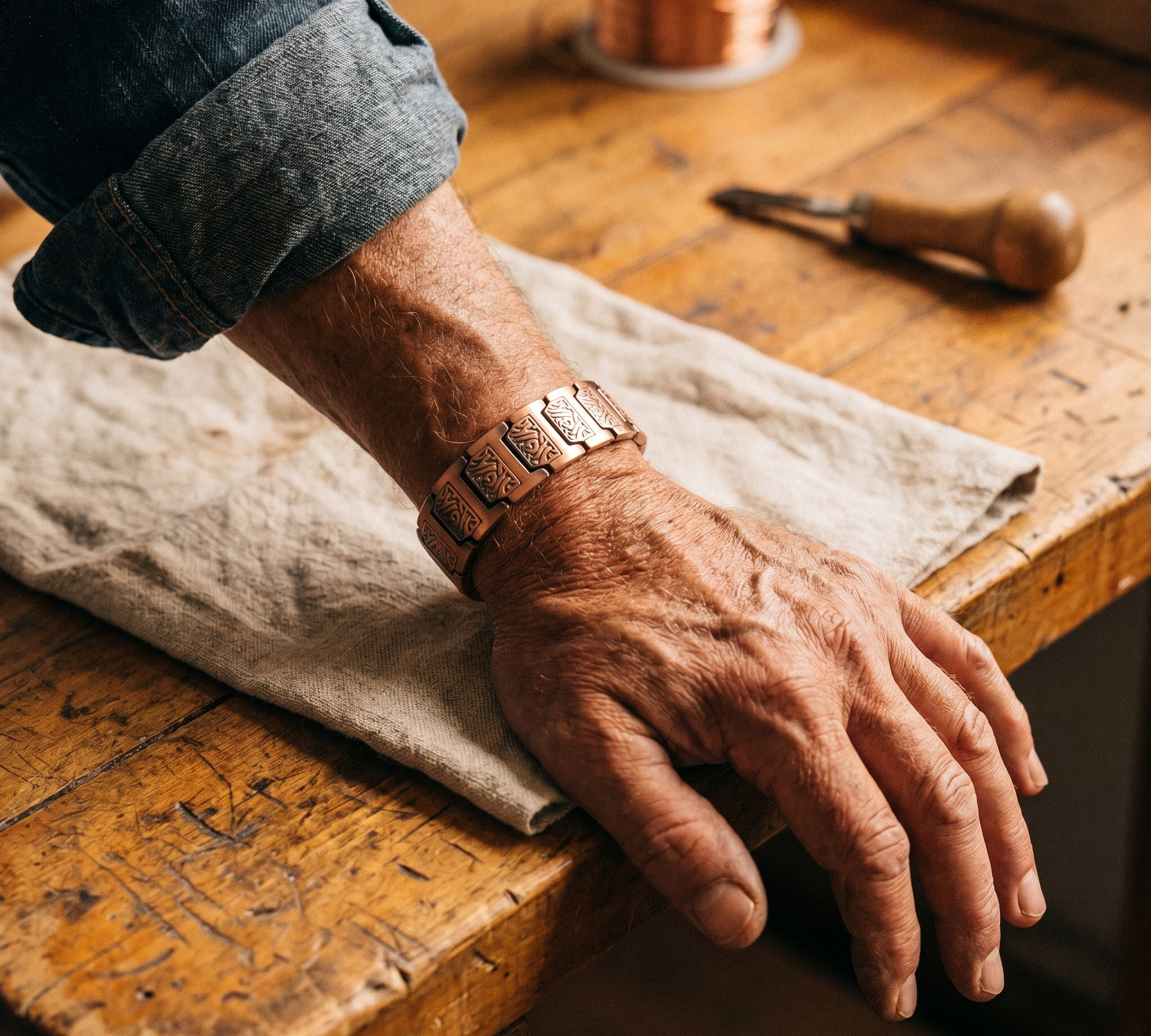 Pulseira Masculina de Cobre com Padrão de Rio | Lisboa by Luisa