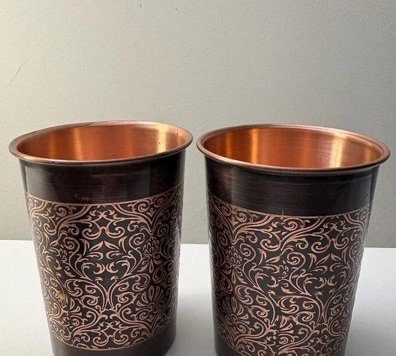Conjunto de 2 Copos de Cobre com Padrão Floral | Lisboa by Luisa