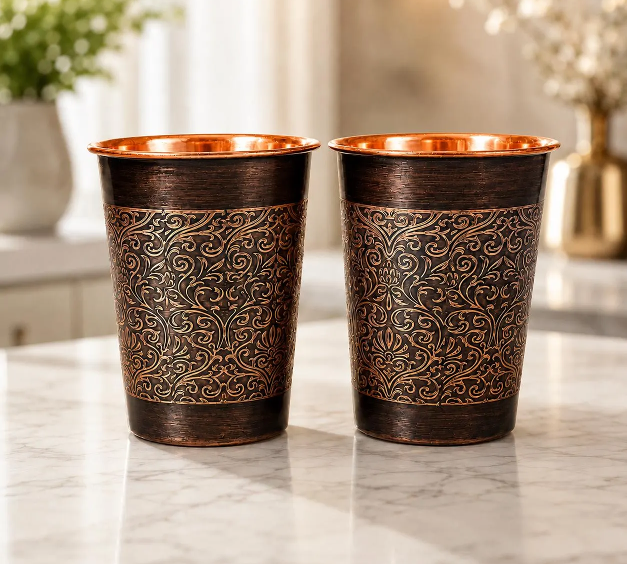 Conjunto de 2 Copos de Cobre com Padrão Floral | Lisboa by Luisa